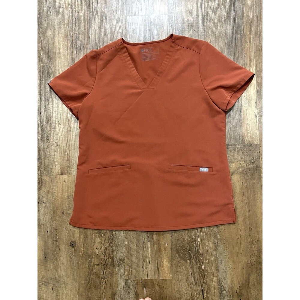 FIGS Casma Three-Pocket Scrub Top Orange V-Neck Technical Collection Womens M